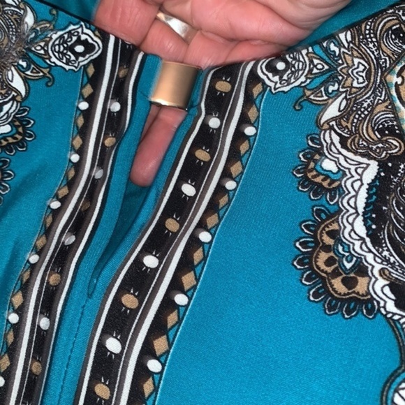Studio One New York Long Sleeve Shift Dress Turquoise Paisley Print Size Small - Picture 3 of 9
